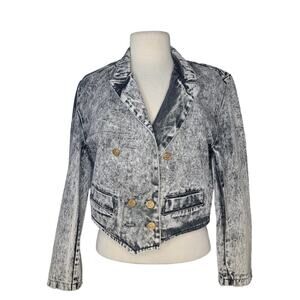Vintage Prezzia Acid Wash Gray 1980's Retro  Style Long Sleeve Denim Jacket